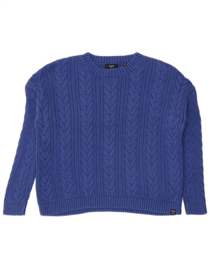 SUPERDRY Womens Crop Oversized Crew Neck Jumper Sweater UK 10 Small Blue
