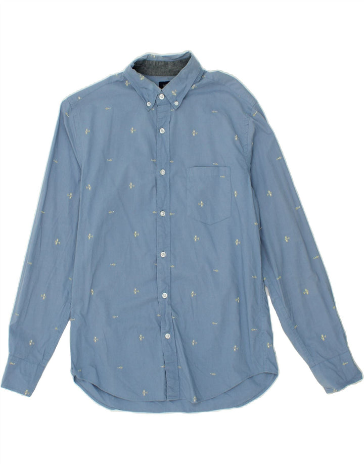 J. CREW Mens Abstract Pattern Shirt Medium Blue Cotton Vintage J. Crew and Second-Hand J. Crew from Messina Hembry 