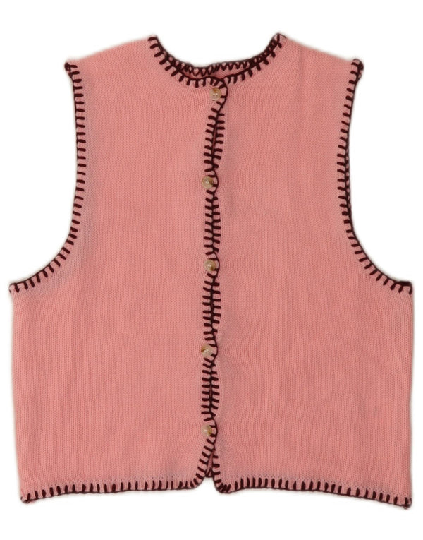 Damski sweter rozpinany bez rękawów w stylu vintage, UK 6 XS, różowy akryl