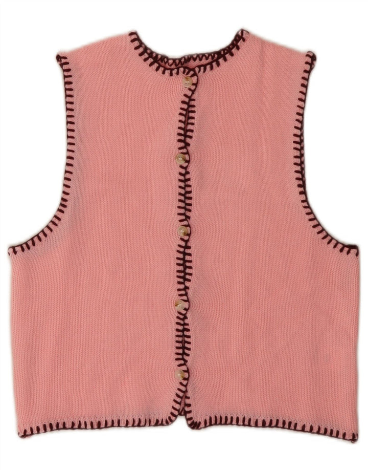 Damski sweter rozpinany bez rękawów w stylu vintage, UK 6 XS, różowy akryl