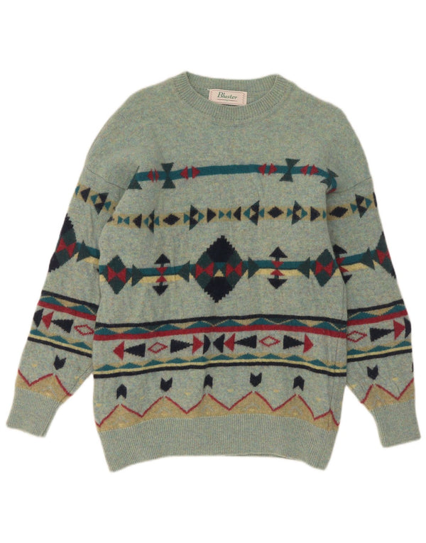 Męski sweter Bluster z dekoltem w łódkę UK 14, duży, zielony, geometryczny