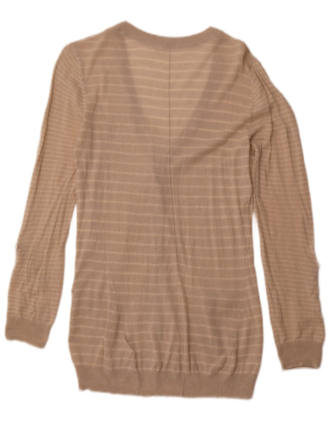 WHITE STUFF Damski sweter kardigan UK 14, duży, lniany w beżowe paski