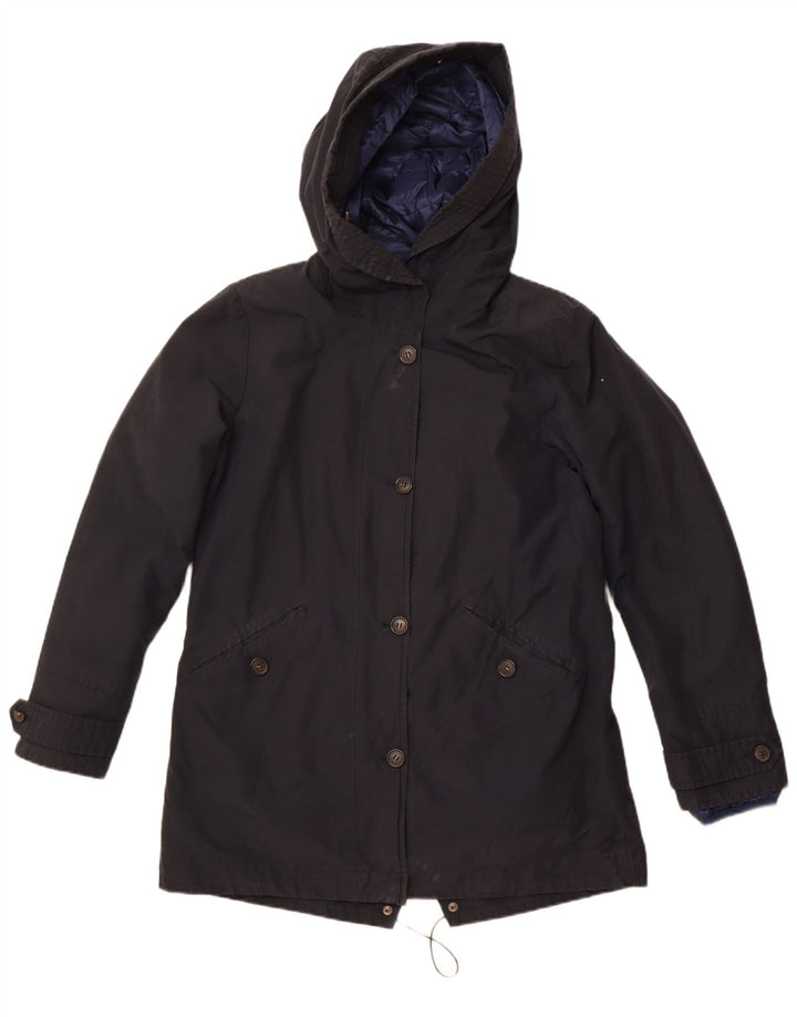 WOOLRICH Womens Hooded Parka Jacket UK 16 Large Navy Blue Cotton
