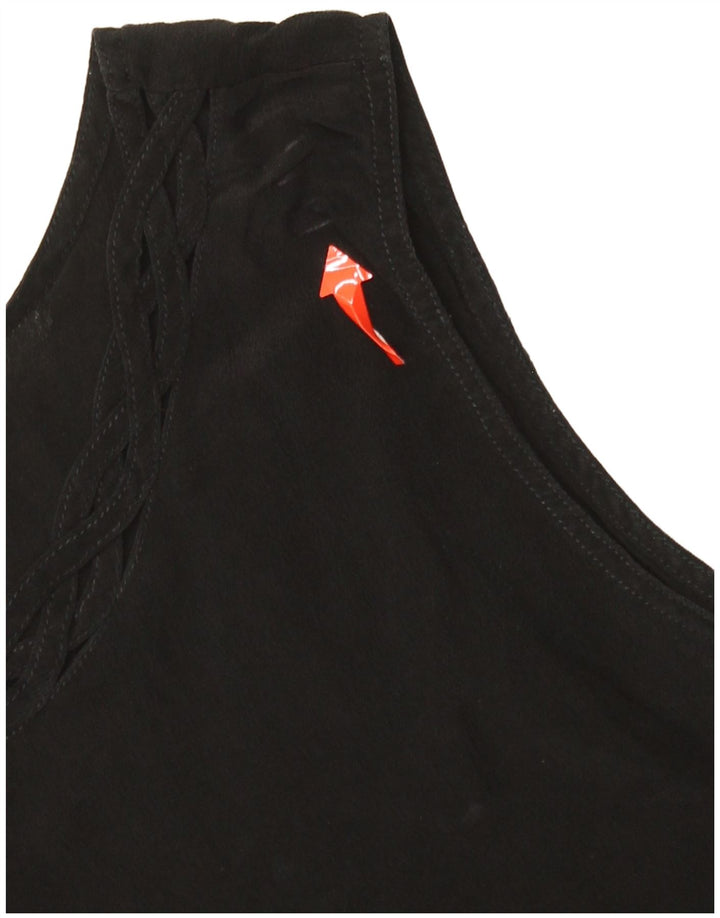 Damska bluzka bez rękawów VINTAGE Top UK 14 Średni czarny jedwab