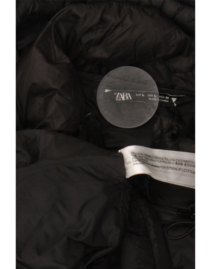 Damski ocieplany płaszcz z kapturem ZARA UK 16, duży, czarny poliester