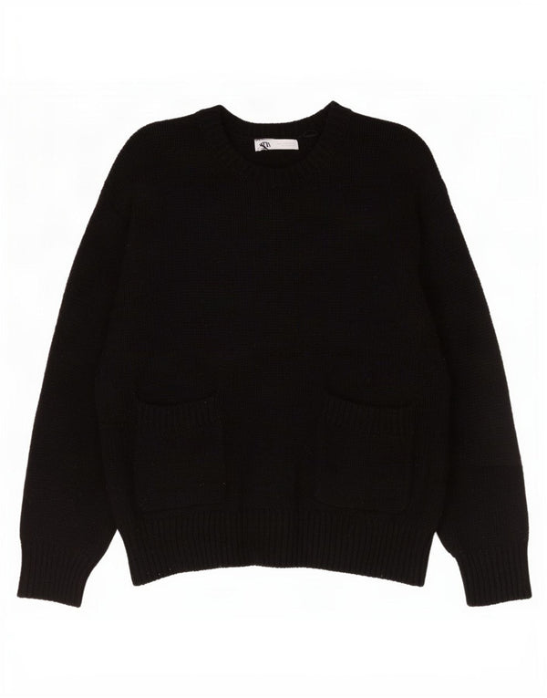 Damski sweter oversize z wycięciem pod szyją Zara UK 16, duży, czarny poliester
