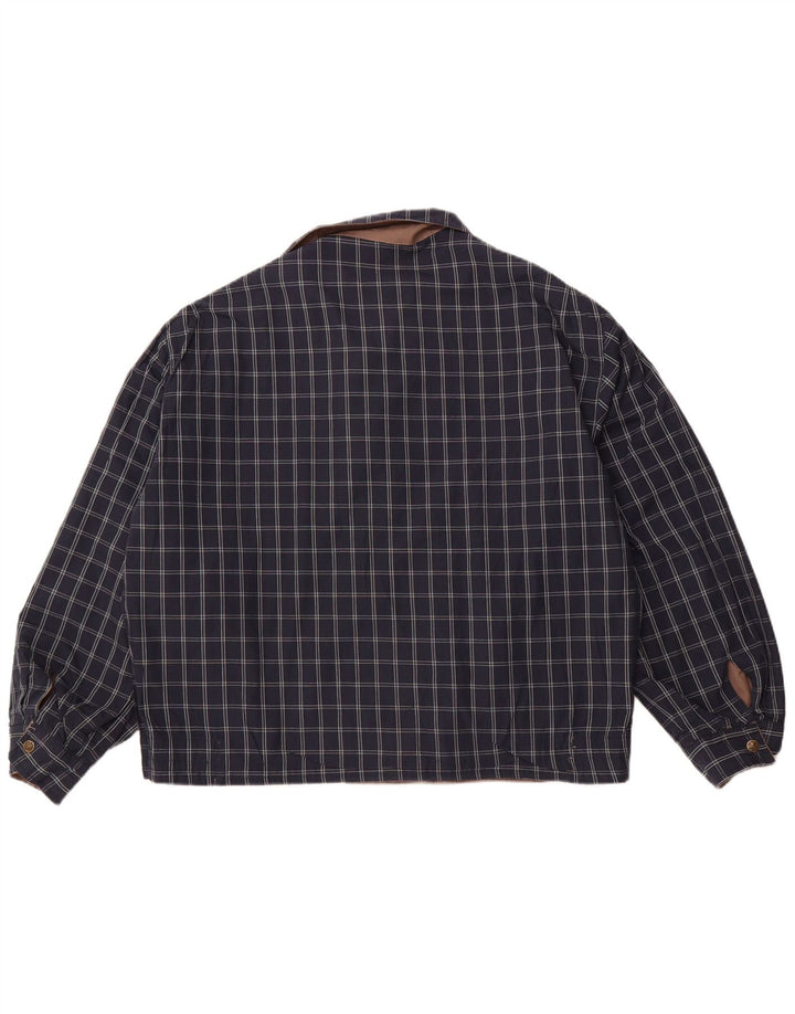 Męska dwustronna kurtka VINTAGE UK 40, duża, brązowa, poliester w kratę