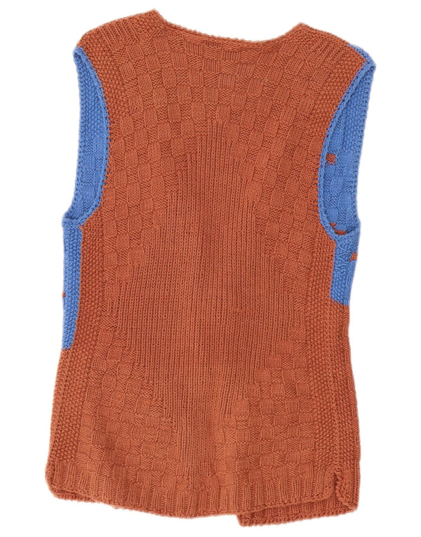 Damski sweter bez rękawów w stylu vintage, UK 8, mały, brązowy, z blokami kolorów