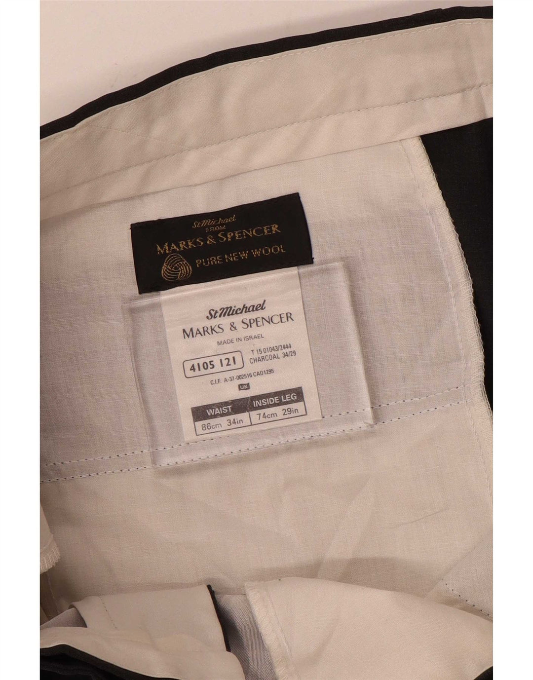 Męskie spodnie garniturowe Marks & Spencer W34 L29 Szara wełna