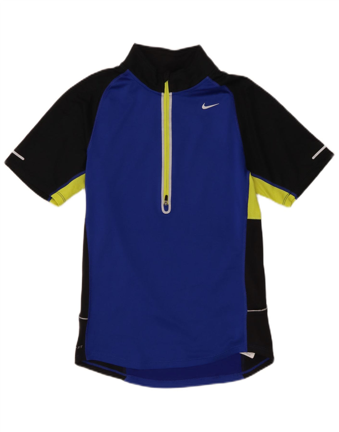 Męski T-shirt Nike Dri Fit z zamkiem błyskawicznym i małym niebieskim poliestrem w blokach kolorów