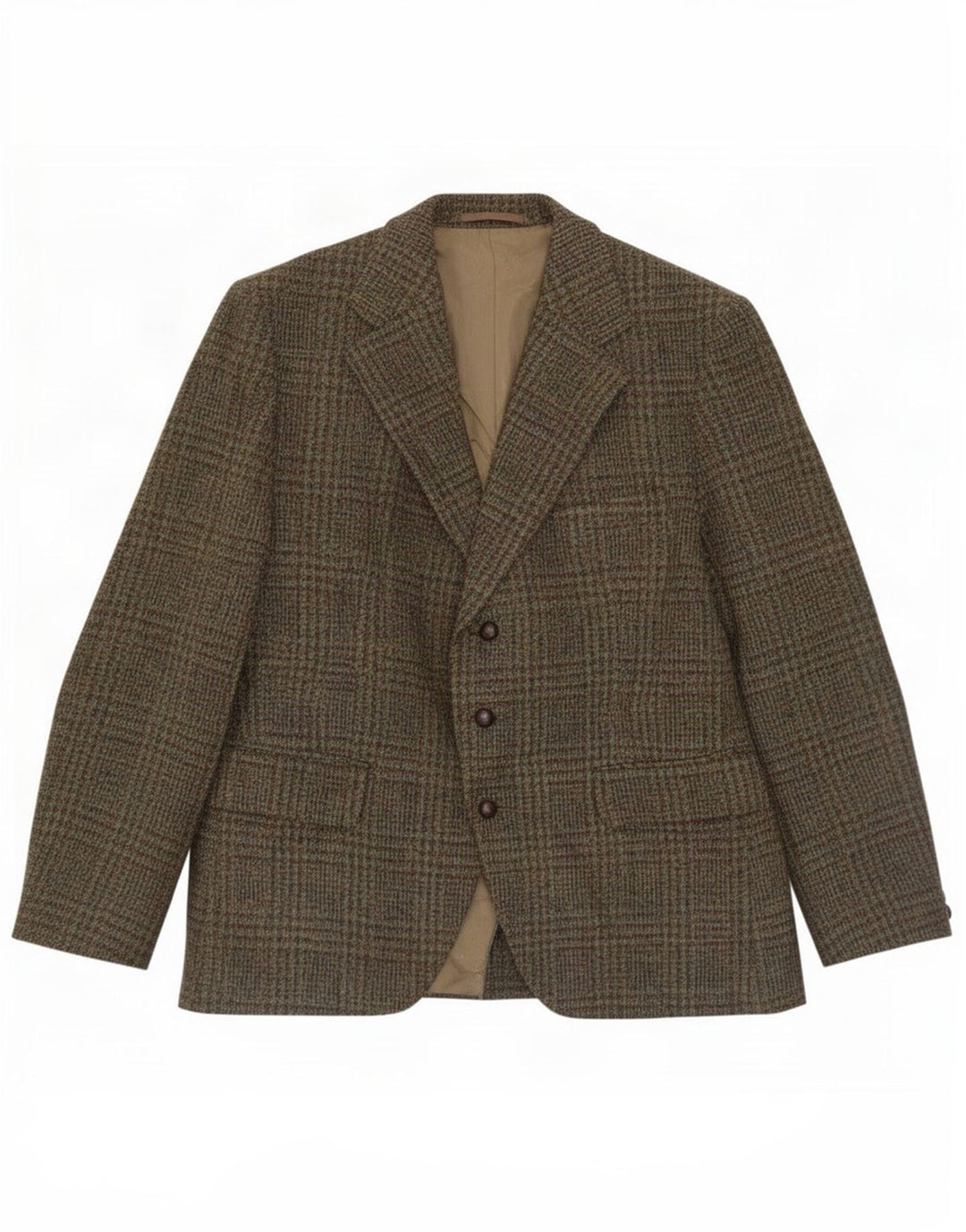 Męska marynarka zapinana na 3 guziki Harris Tweed UK 38 Medium Khaki w pepitkę