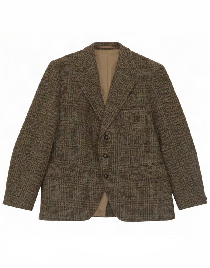 Męska marynarka zapinana na 3 guziki Harris Tweed UK 38 Medium Khaki w pepitkę