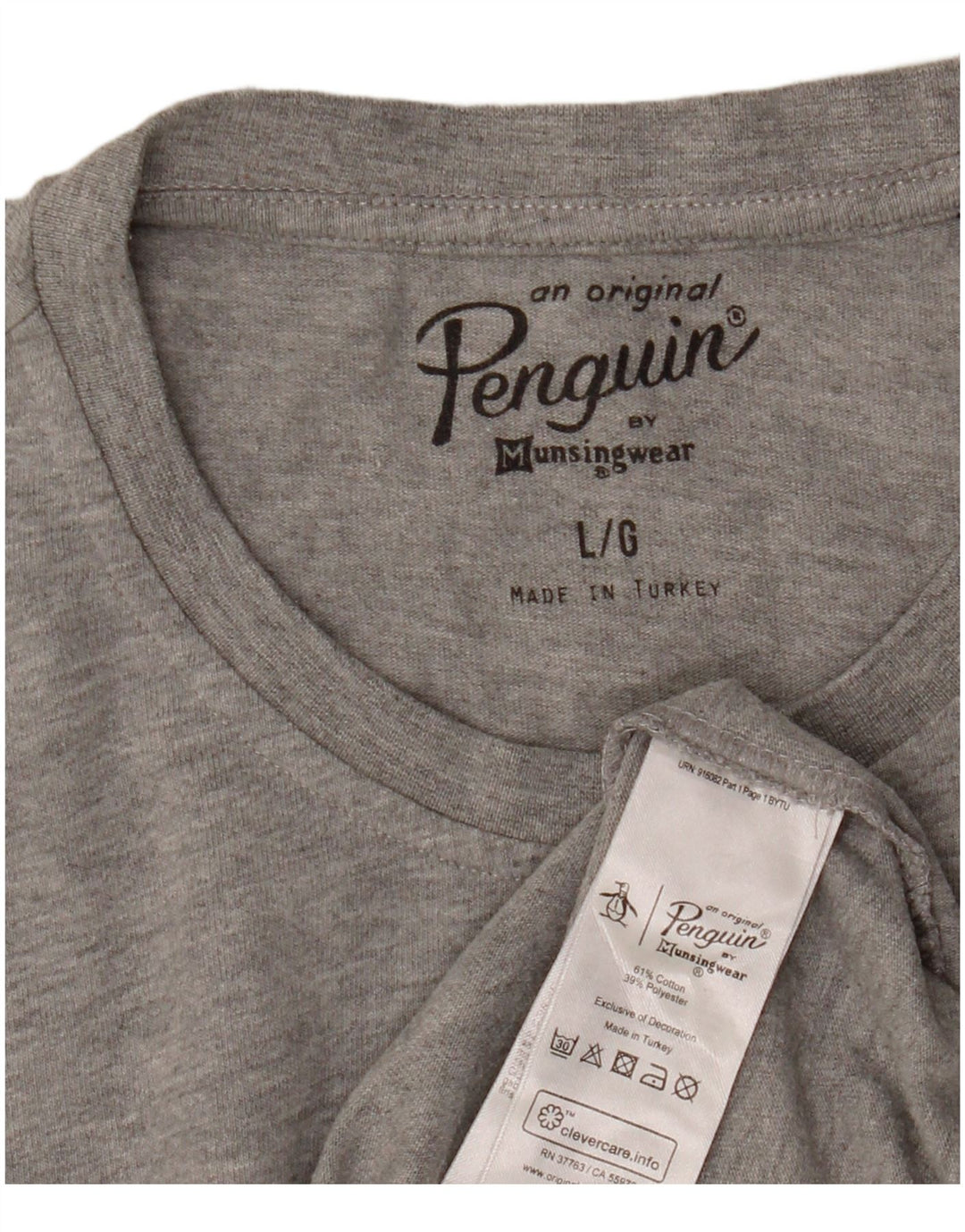 Męski T-shirt z grafiką Pingwin, duży, szary, nakrapiany bawełniany