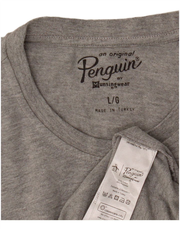 Męski T-shirt z grafiką Pingwin, duży, szary, nakrapiany bawełniany