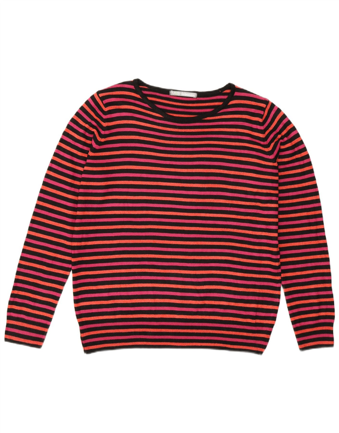 MARKS & SPENCER Damski sweter z dekoltem w łódkę UK 14, duże, różowe paski