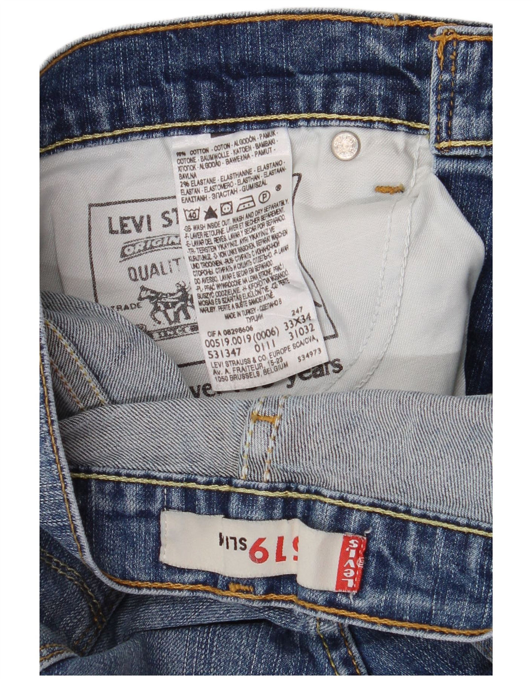 Męskie jeansy Levi's 519 Slim W33 L34 Niebieska bawełna