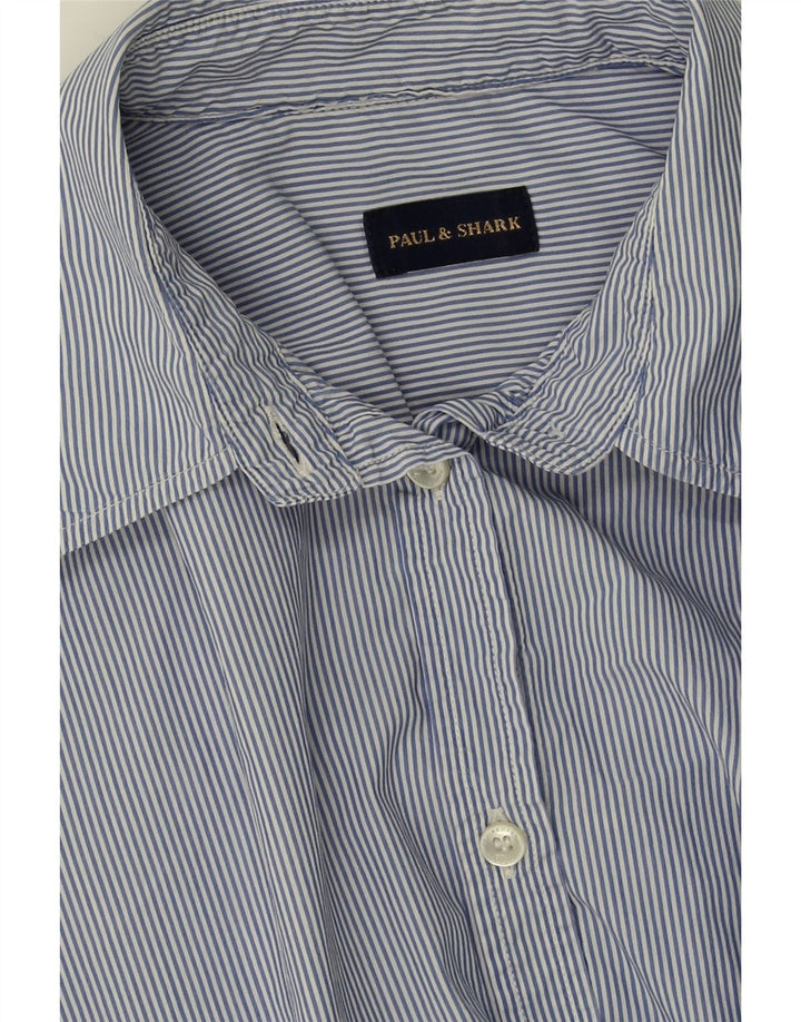 PAUL & SHARK Womens Shirt US 8 Medium Blue Pinstripe Cotton Vintage Paul & Shark and Second-Hand Paul & Shark from Messina Hembry 