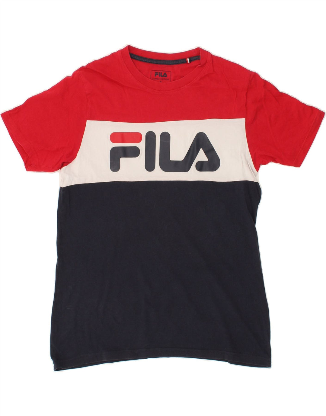 FILA Mens Graphic T-Shirt Top Small Multicoloured Colourblock Cotton Vintage Fila and Second-Hand Fila from Messina Hembry 