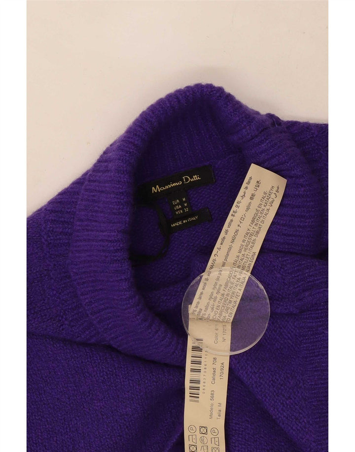 Sweter damski Massimo Dutti z wywijanym dekoltem UK 14, średni fiolet, wełna