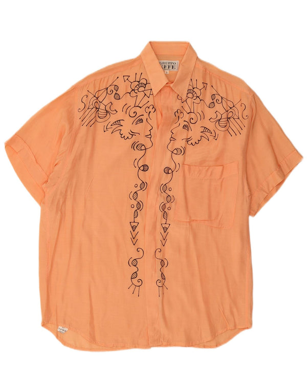 Męska koszula z krótkim rękawem i grafiką VINTAGE, mała, pomarańczowa wiskoza