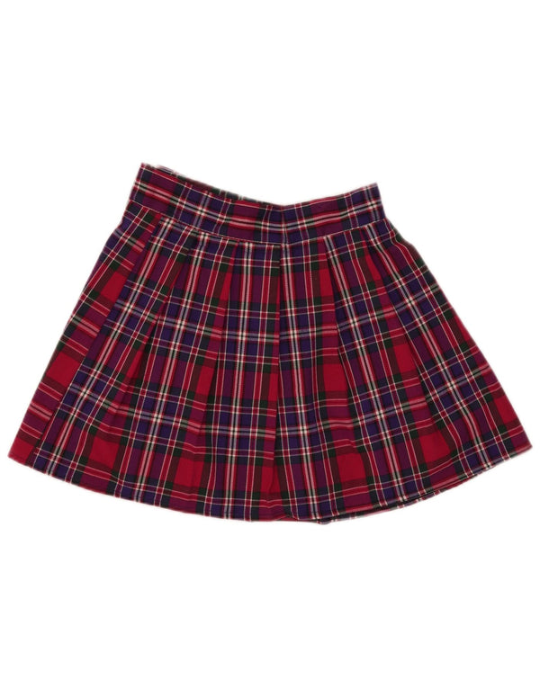 Vintage Womens Mini Pleated Skirt Small W25 Red Check Polyester