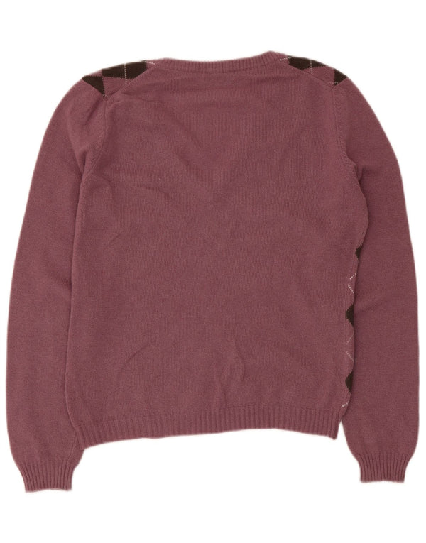 Sweter damski Sisley z dekoltem w kształcie litery V, UK 10, mały, fioletowy, argyle/diamentowa wełna
