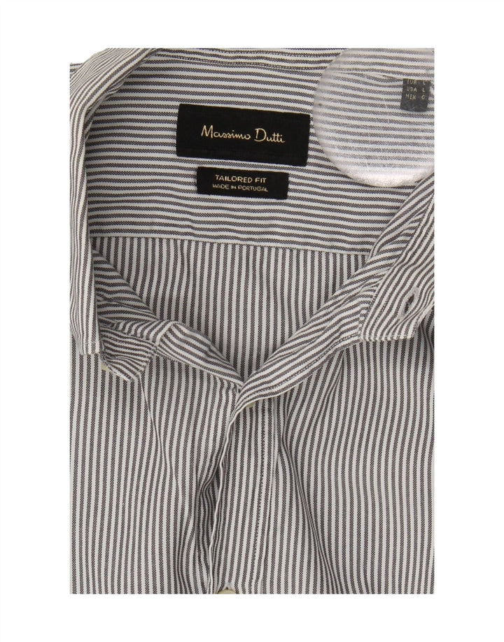 MASSIMO DUTTI Mens Tailored Fit Shirt Large Grey Pinstripe Cotton Vintage Massimo Dutti and Second-Hand Massimo Dutti from Messina Hembry 