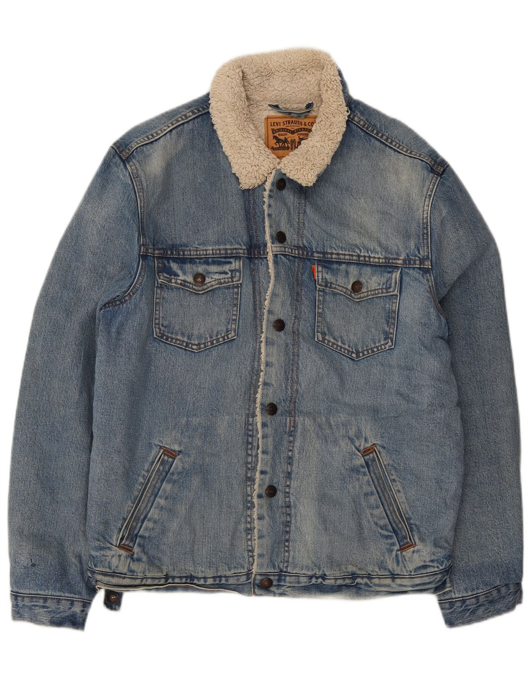 Męska kurtka dżinsowa Levi's Sherpa UK 40, duża niebieska bawełna