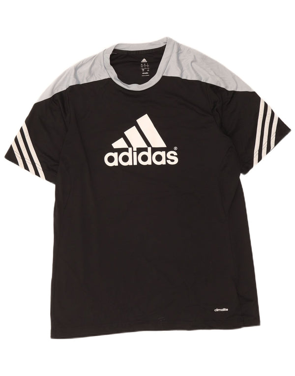 Męska koszulka Adidas Climalite z grafiką, duża, czarna, poliestrowa z blokami kolorów