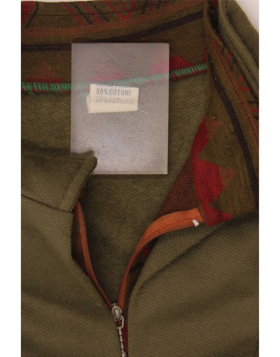 Męska bluza z kapturem w stylu vintage, zapinana na zamek, duża, geometryczna khaki