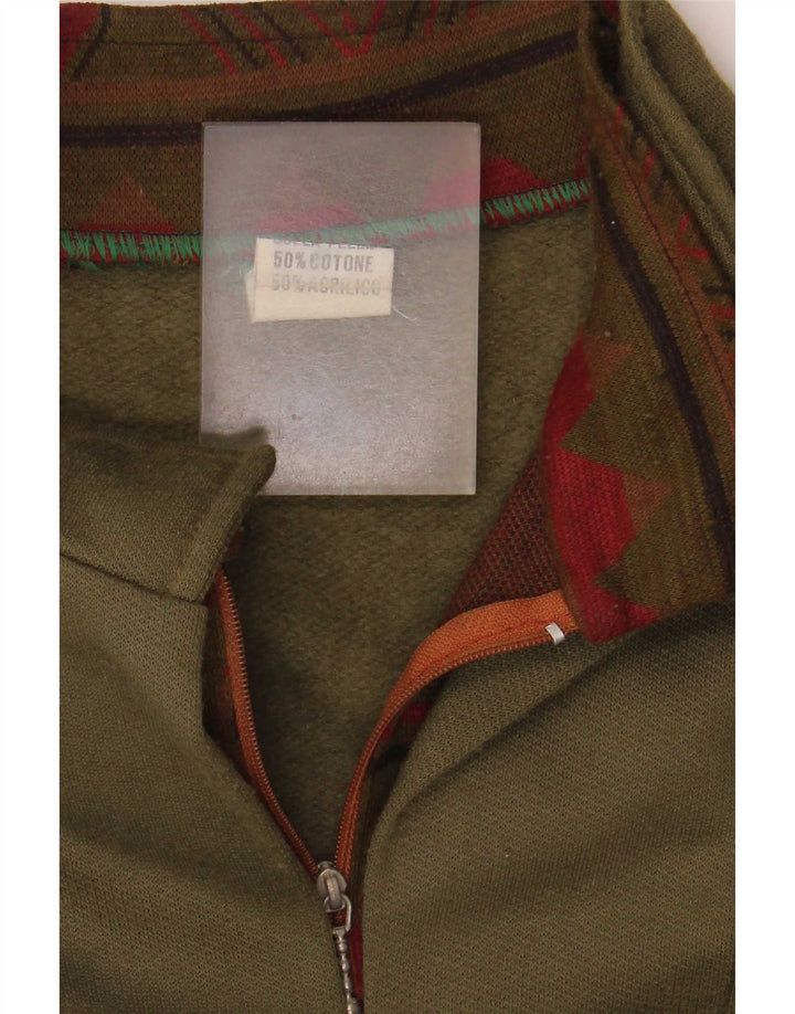 Męska bluza z kapturem w stylu vintage, zapinana na zamek, duża, geometryczna khaki