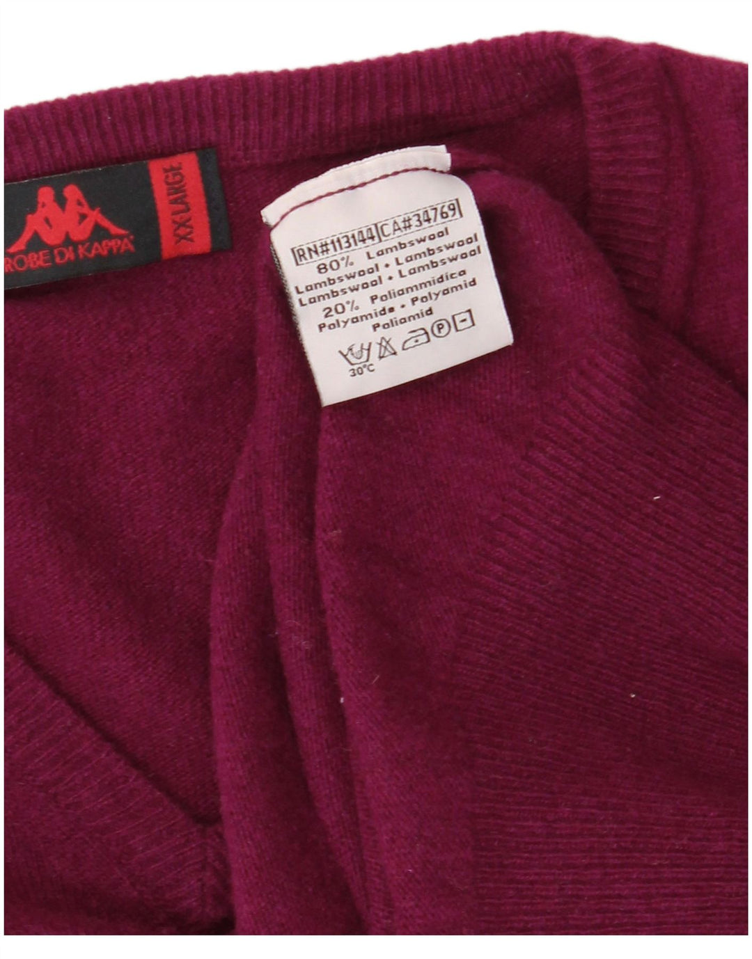 Męski sweter KAPPA z dekoltem w kształcie litery V, 2XL, fioletowa wełna owcza