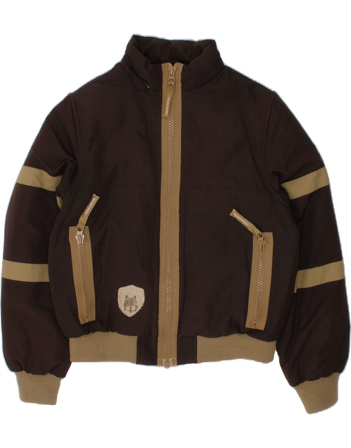 BENETTON Boys Graphic Padded Jacket 8-9 Years Large Brown Vintage Benetton and Second-Hand Benetton from Messina Hembry 