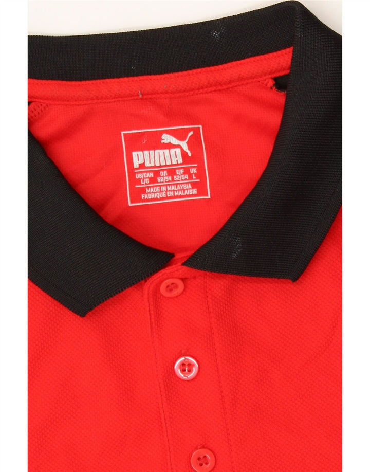 PUMA Mens Polo Shirt Large Red Colourblock Polyester Vintage Puma and Second-Hand Puma from Messina Hembry 