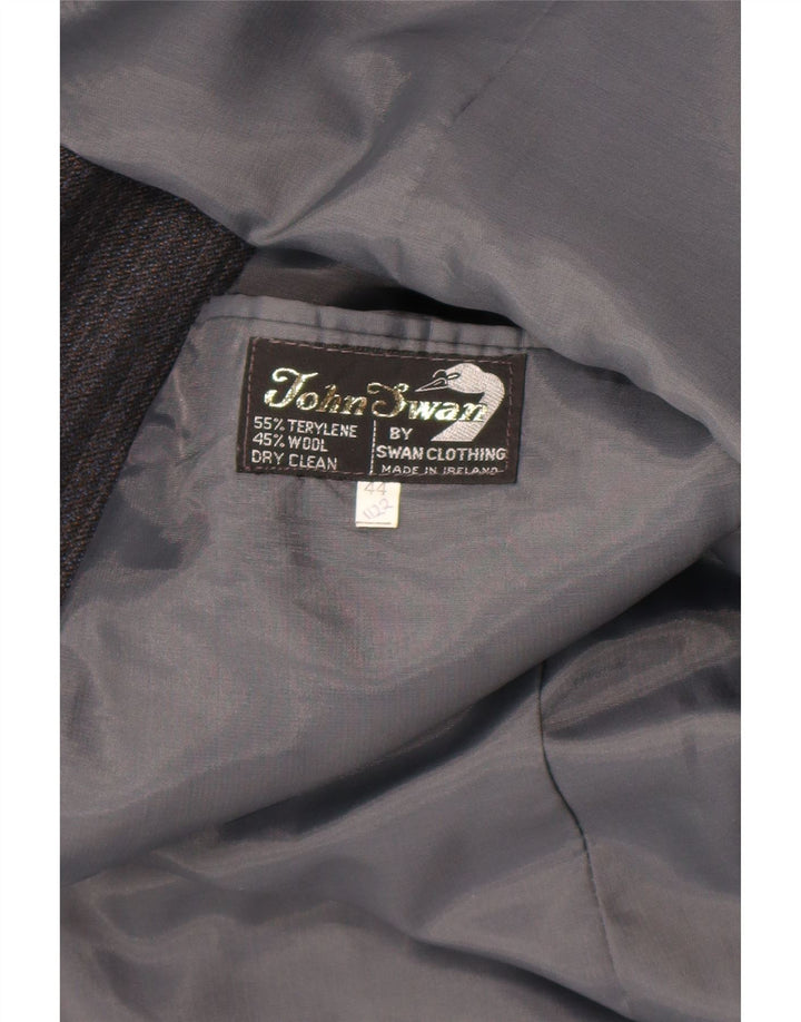 Vintage męska marynarka zapinana na 2 guziki UK 44 2XL Szary terylen w paski