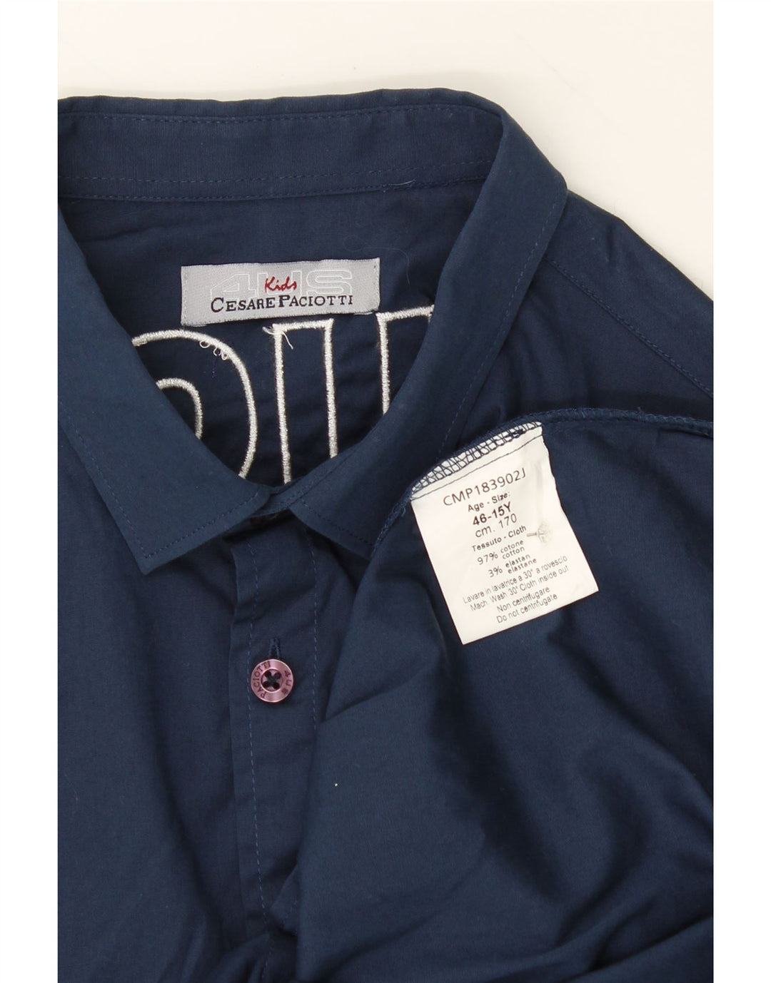 CESARE PACIOTTI Boys Graphic Shirt 14-15 Years Navy Blue Cotton Vintage Cesare Paciotti and Second-Hand Cesare Paciotti from Messina Hembry 