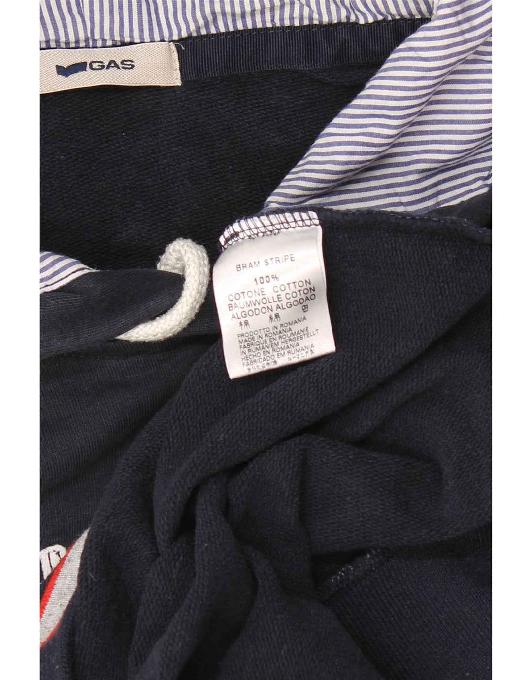 Męski sweter z kapturem i grafiką GAS, duży, granatowy, bawełniany