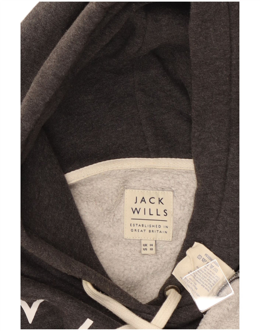 Damski sweter z kapturem i grafiką JACK WILLS UK 14, duży, szary, bawełniany