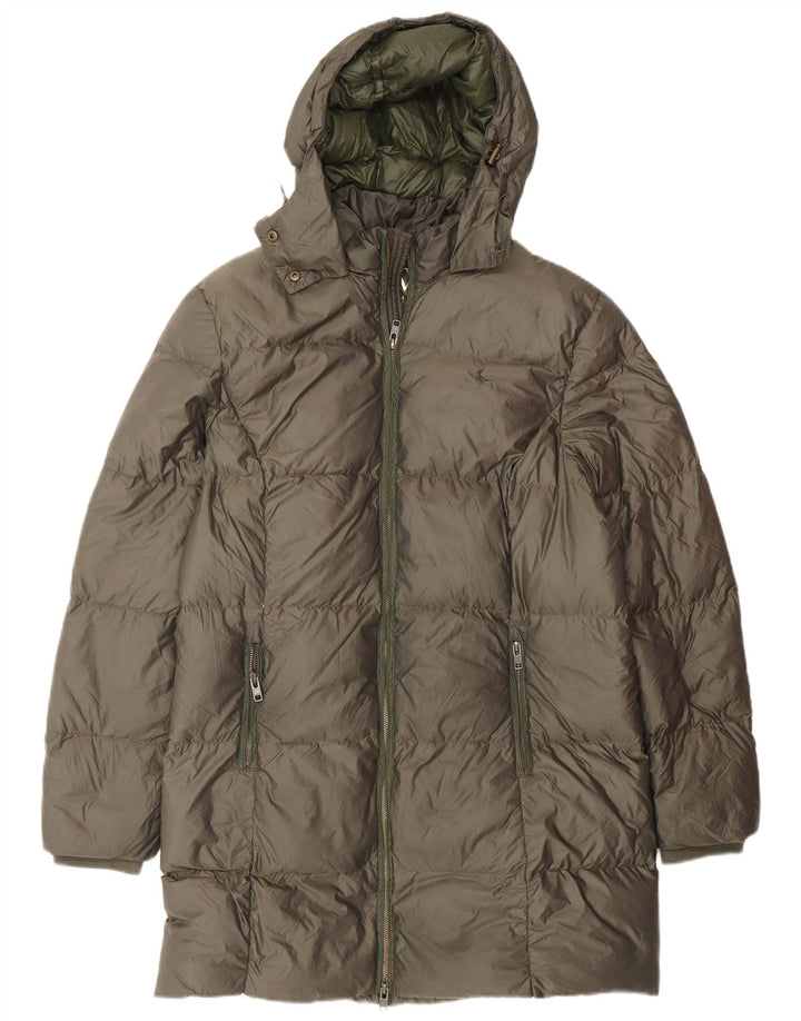 Damski ocieplany płaszcz z kapturem Jack Wills UK 14, duży, khaki, poliester