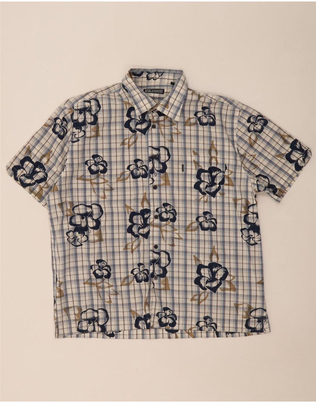 Koszula męska z krótkim rękawem LERROS XL, bawełniana w niebieską kratkę