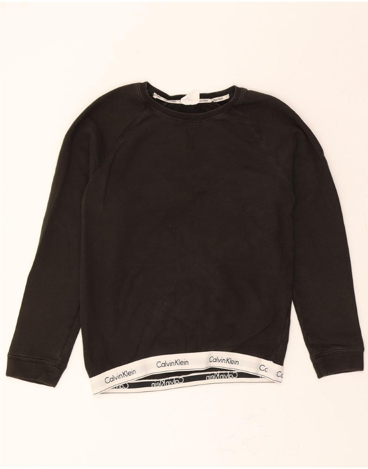 CALVIN KLEIN Mens Graphic Sweatshirt Jumper Small Black Nylon Vintage Calvin Klein and Second-Hand Calvin Klein from Messina Hembry 