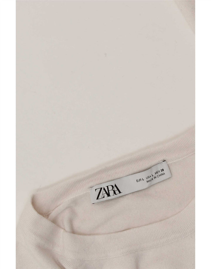 Sweter damski Zara z okrągłym dekoltem UK 14, duży, biały