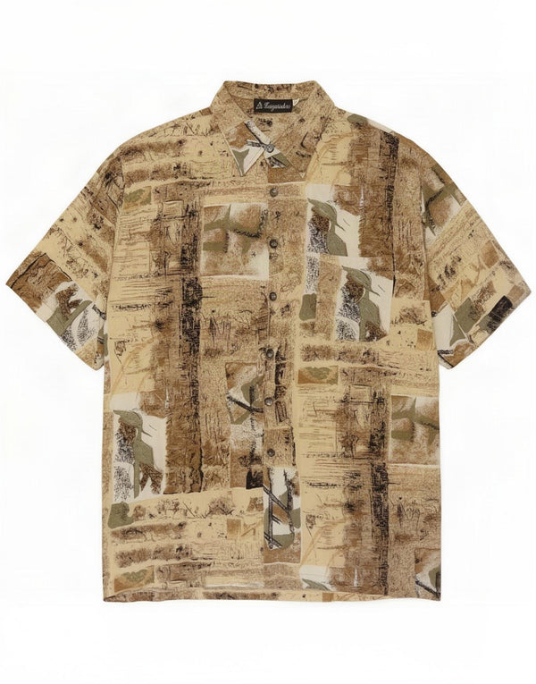 Vintage koszula męska z krótkim rękawem 2XL brązowa bawełniana