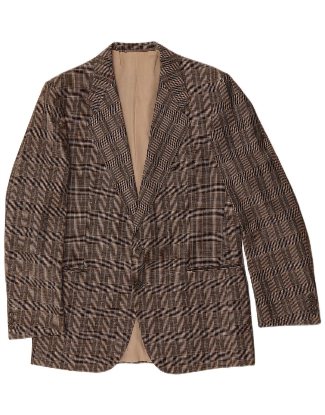 JAEGER Mens 2 Button Blazer Jacket IT 52 XL Brown Check Wool