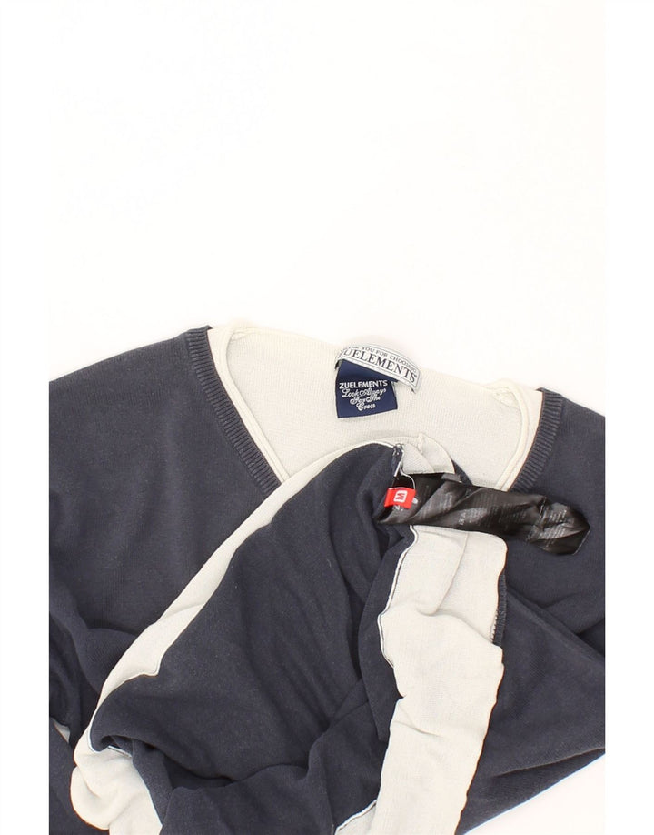 ZU ELEMENTS Womens V-Neck Jumper Sweater UK 14 Medium Navy Blue Cotton Vintage Zu Elements and Second-Hand Zu Elements from Messina Hembry 