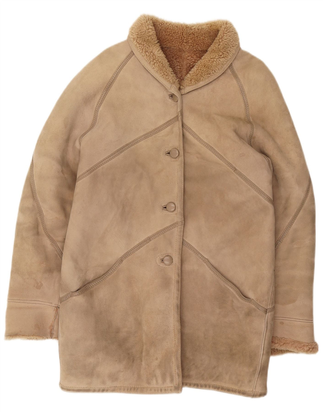 Vintage damska kurtka shearling IT 46 duża beżowa kurtka shearling
