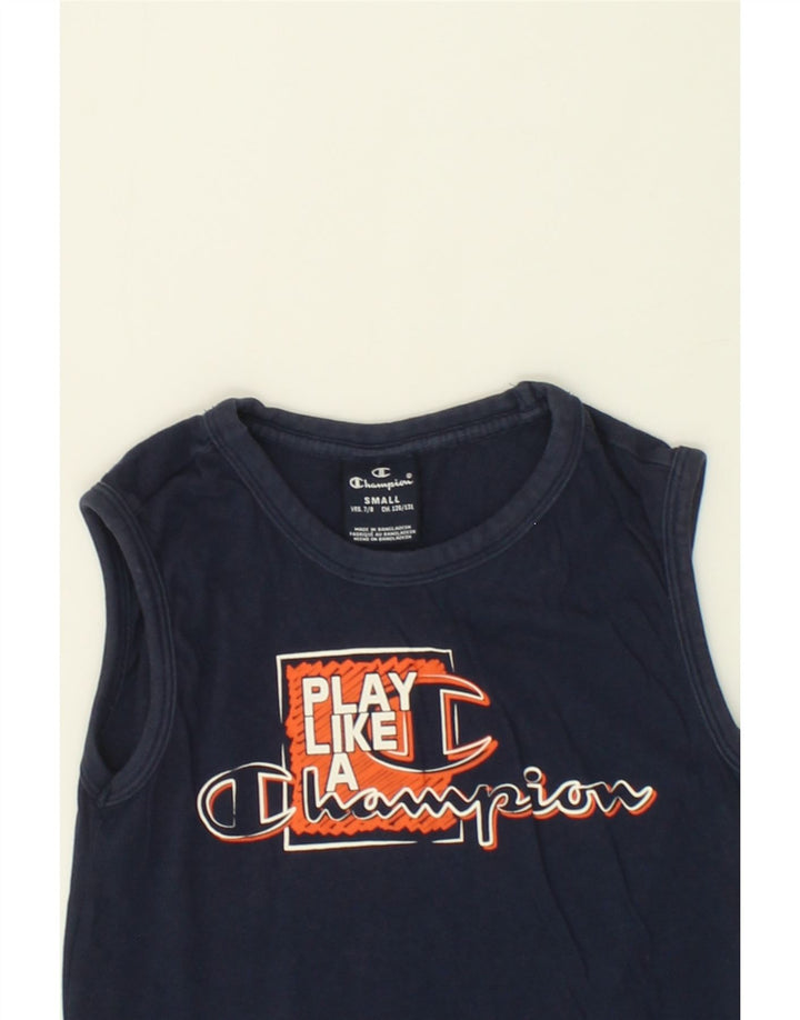 CHAMPION Boys Graphic Vest Top 7-8 Years Small Navy Blue Cotton Vintage Champion and Second-Hand Champion from Messina Hembry 