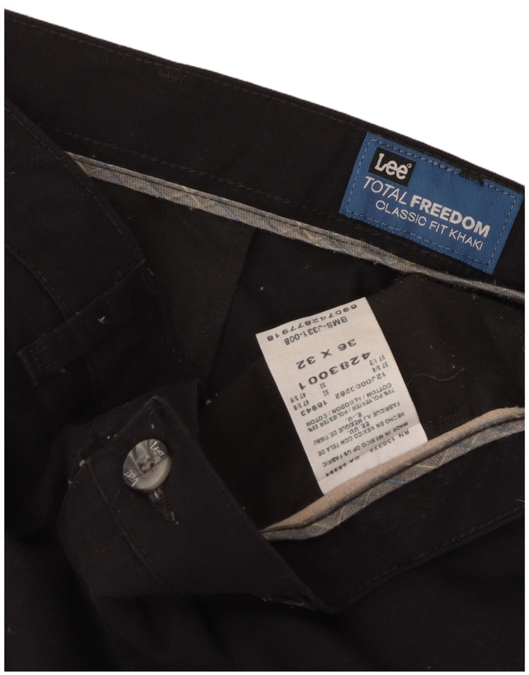 Męskie spodnie chino Total Freedom o klasycznym kroju LEE W36 L32 czarne