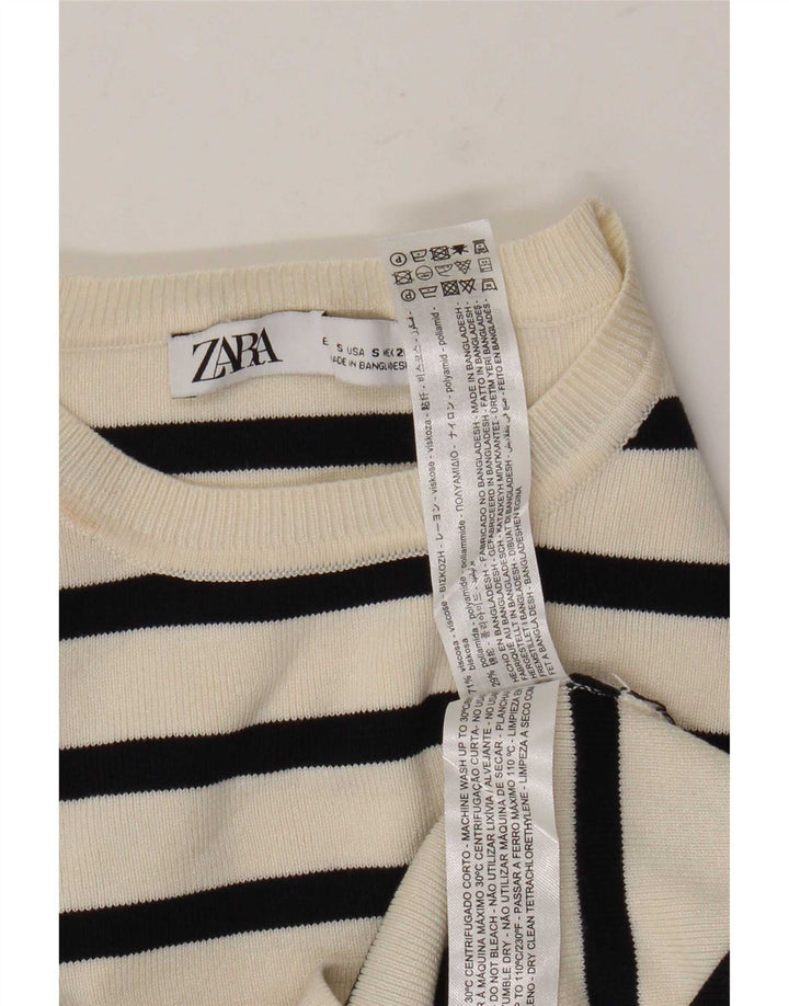 Damska bluzka Zara Crop Top UK 8 w małe, złamane białe paski, wiskoza