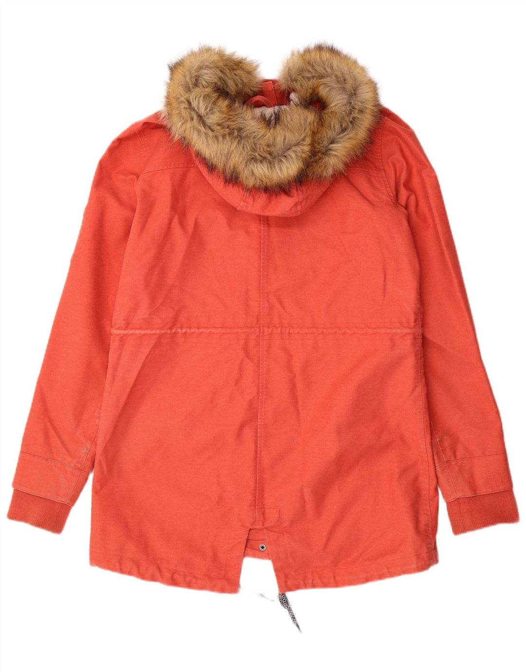ANIMAL Womens Hooded Parka Jacket UK 12 Medium  Orange Cotton
